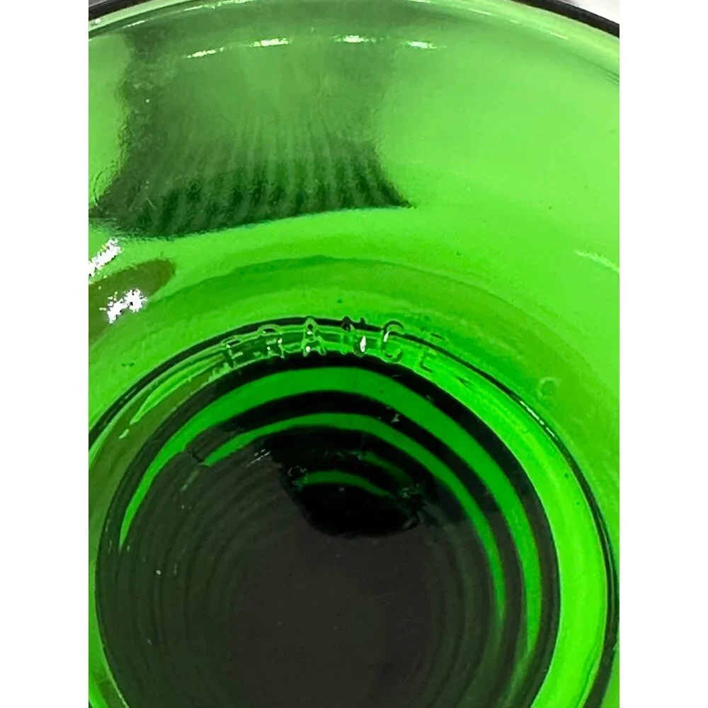 VTG‎ 80s Luminarc France Etched Wine Glass Set of 5 Green Ribbed Stem Grapevine